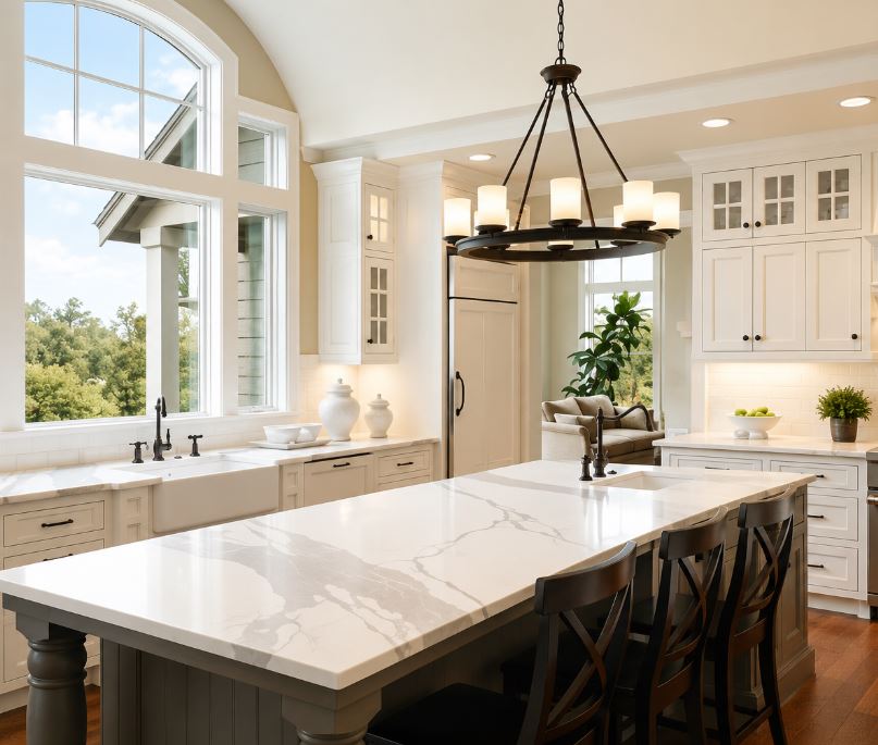 Bright kitchen with durable vinyl windows suited for everyday family living in Plano, TX